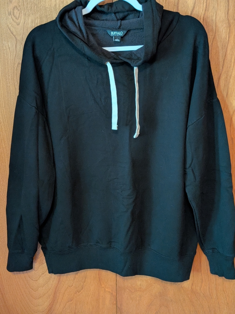 Buffalo David Bitton Black Crewneck Hoodie with White Drawstrings